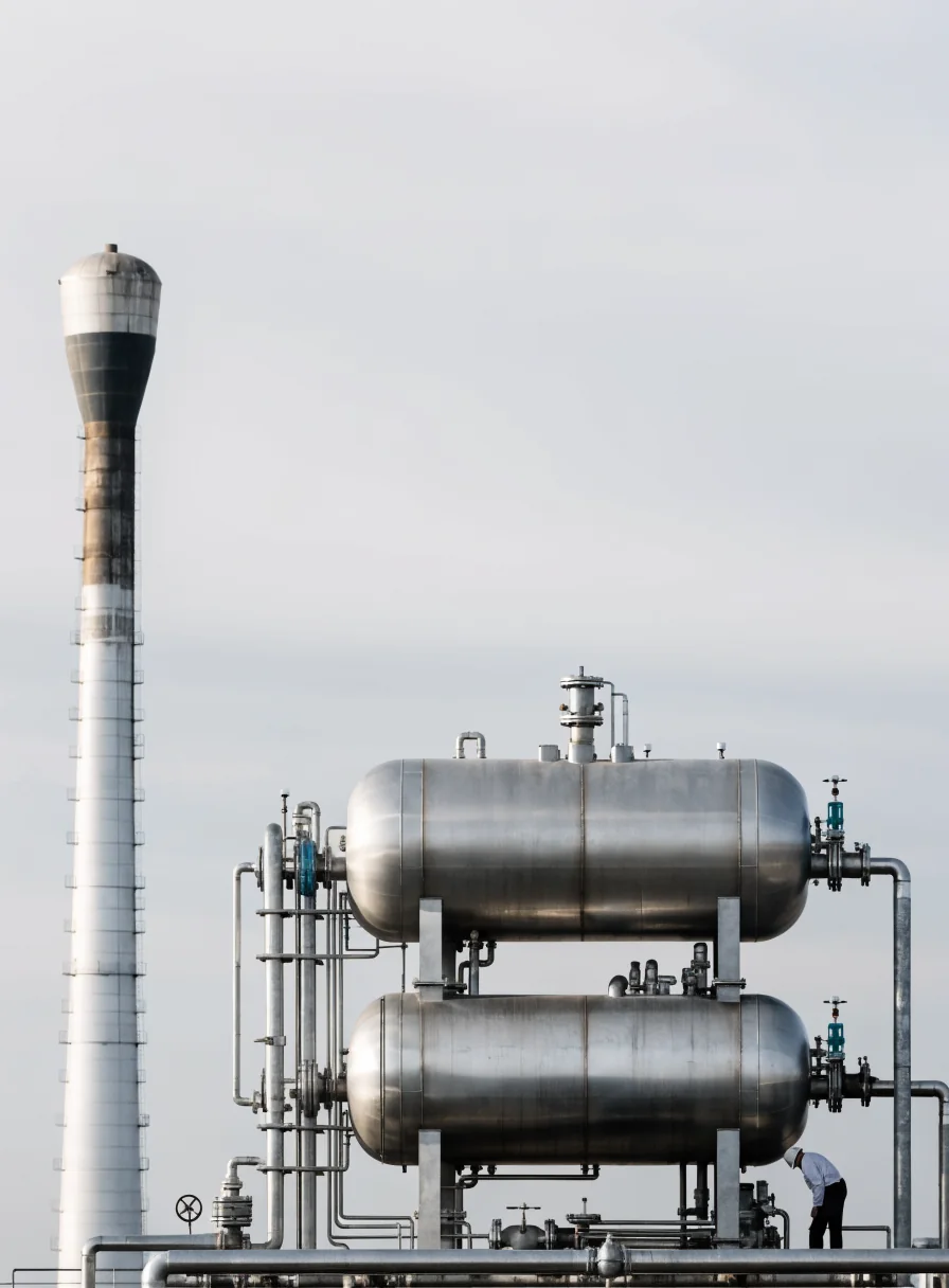 Engineer inspecting an oil and gas processing facility