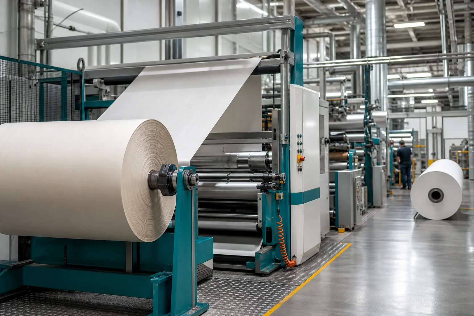 Planta industrial con una línea de producción de materiales